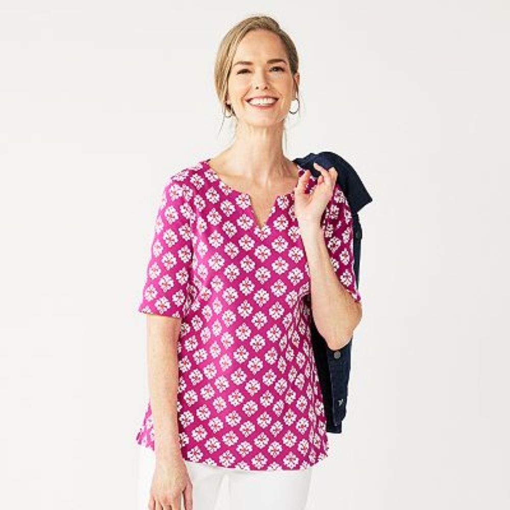 Croft and Barlow Elbow sleeve split neck Top